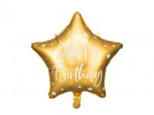 Žvaigždės formos folinis balionas "Happy Birthday", auksinis (40cm)